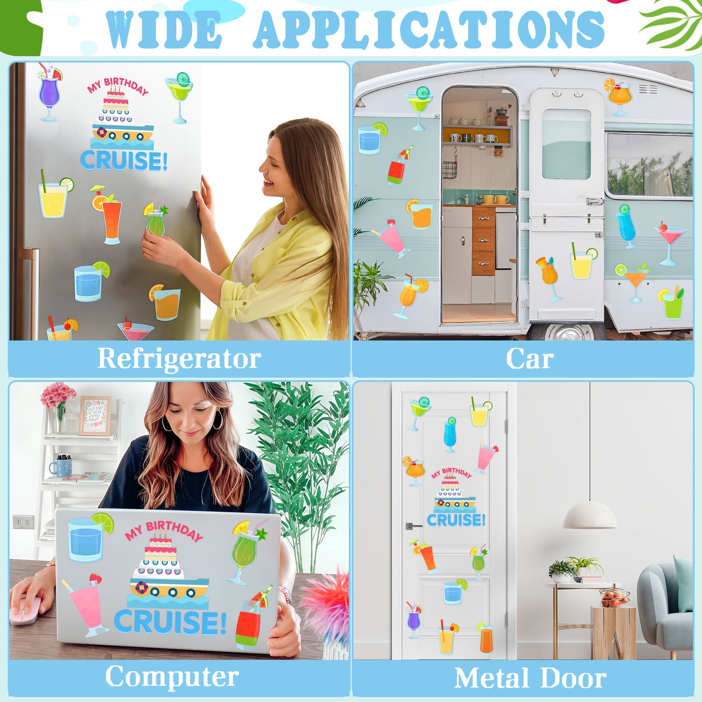 21Pcs Summer Drink Cruise Door Decorations My Birthday Tropical Drink Magnetic Creative Cruise Magnets Door Carnival Ship Car Refrigerator Laptop Accessories, Hawaiian Lemon Cocktail Birthday Decor