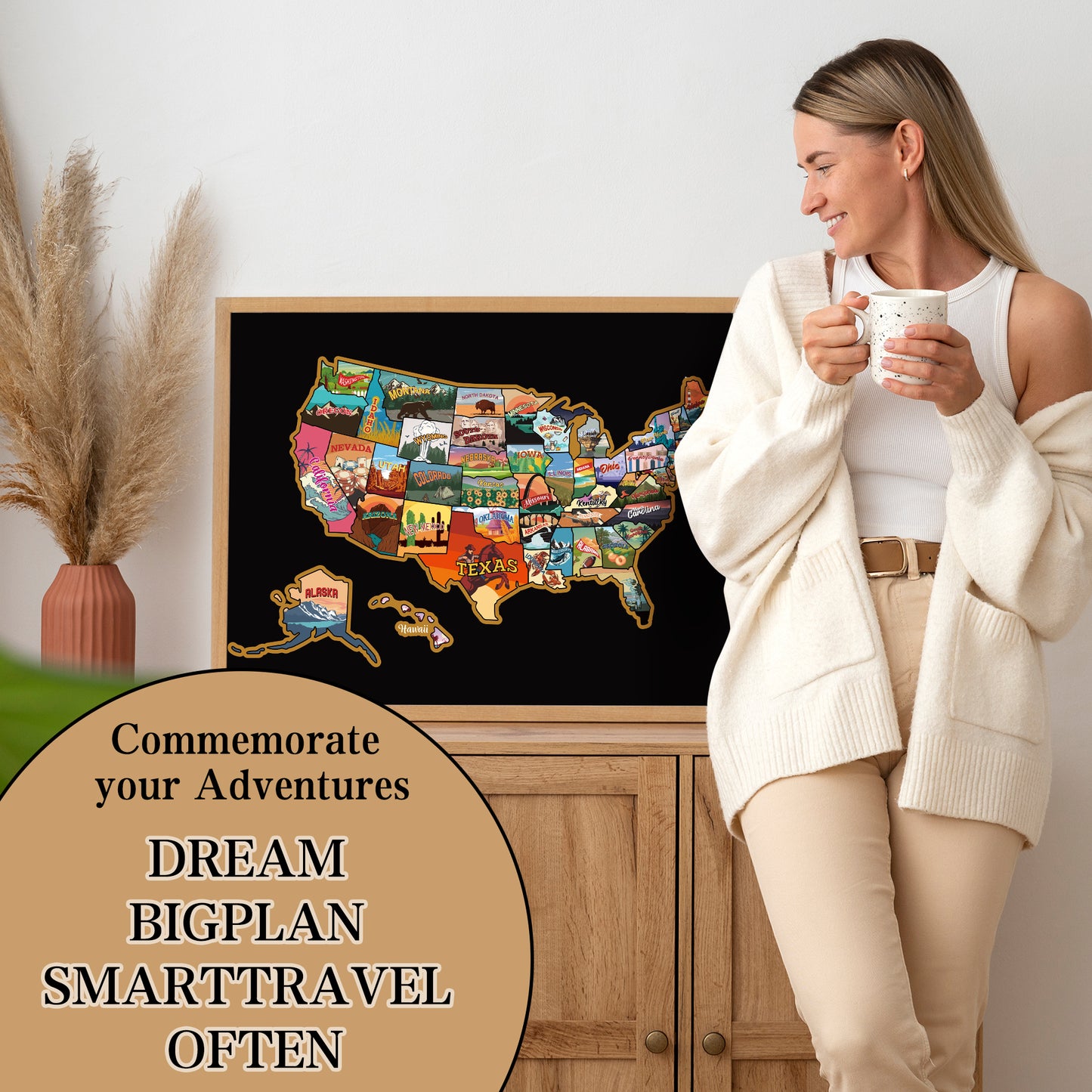 Scratch Off Map Of United States, USA State Scratch Sticker Travel RV Map Wall Poster Birthday DIY Gifts For Kids Adults, Travelers RV Adventure Journal, 19.6 x 15.7 Inches USA Scratch Off Map & Tools