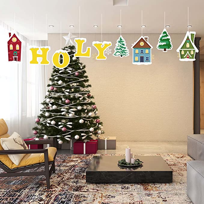 Christmas Town Bulletin Board Winter Village Cut Out Classroom Decoration, Christmas Village House Christmas Pine Trees Winter Bulletin Board Set for Classroom Decor or Christmas Winter Party Supplies