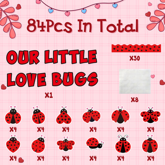 103Pcs Valentine's Day Ladybugs Bulletin Board Cutouts Valentine's Day Red Ladybugs Accents Name Tags Classroom Decoration for Teacher Student Back to School Decor Valentine's Day Party Favor