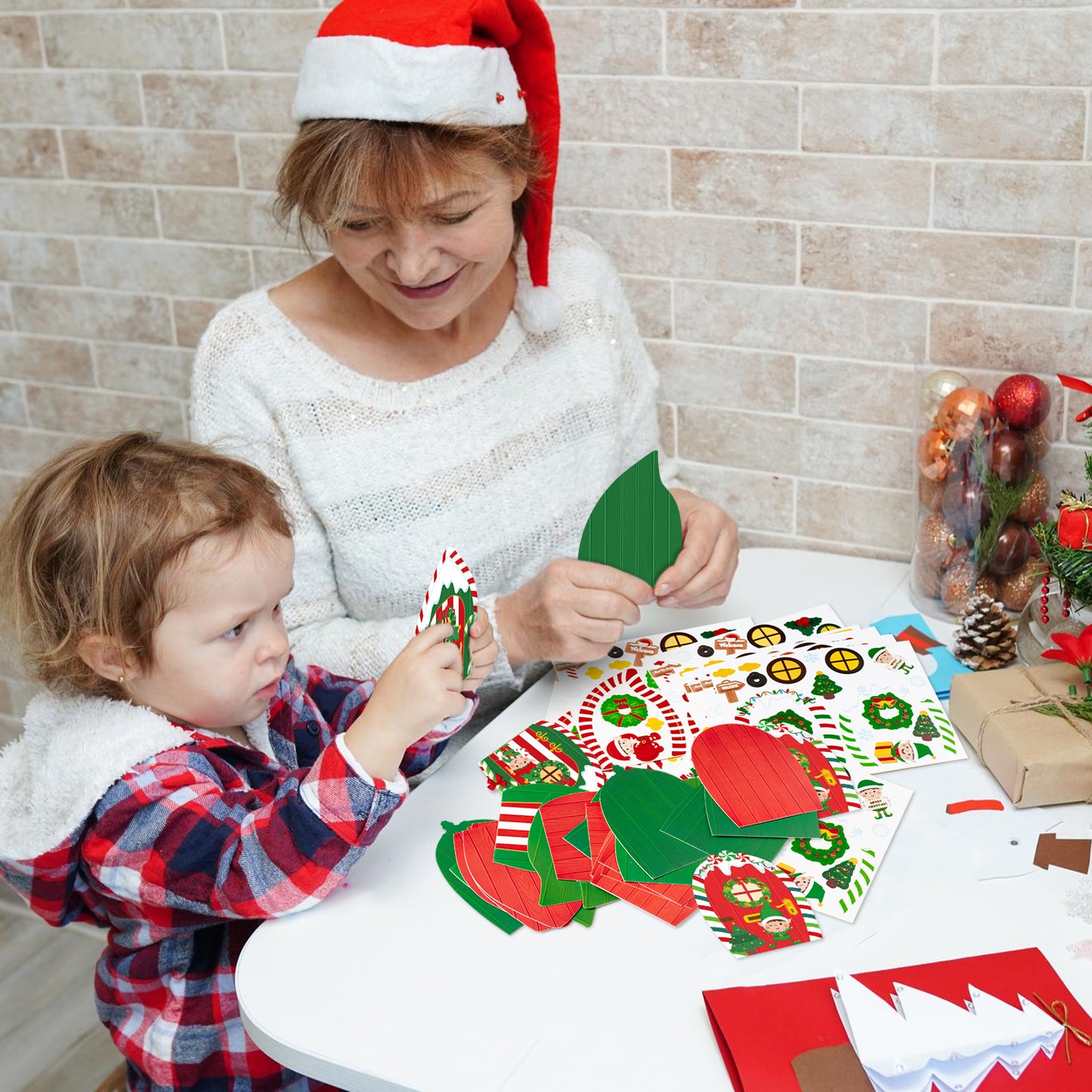 AsodSway 45 Christmas DIY Art Craft Kit Elf Door Decor DIY Xmas Craft Make Your Own Ornament for Kids Wreath Party Supplies Christmas Tree Decor, Christmas Birthday Gifts for Boys Girls