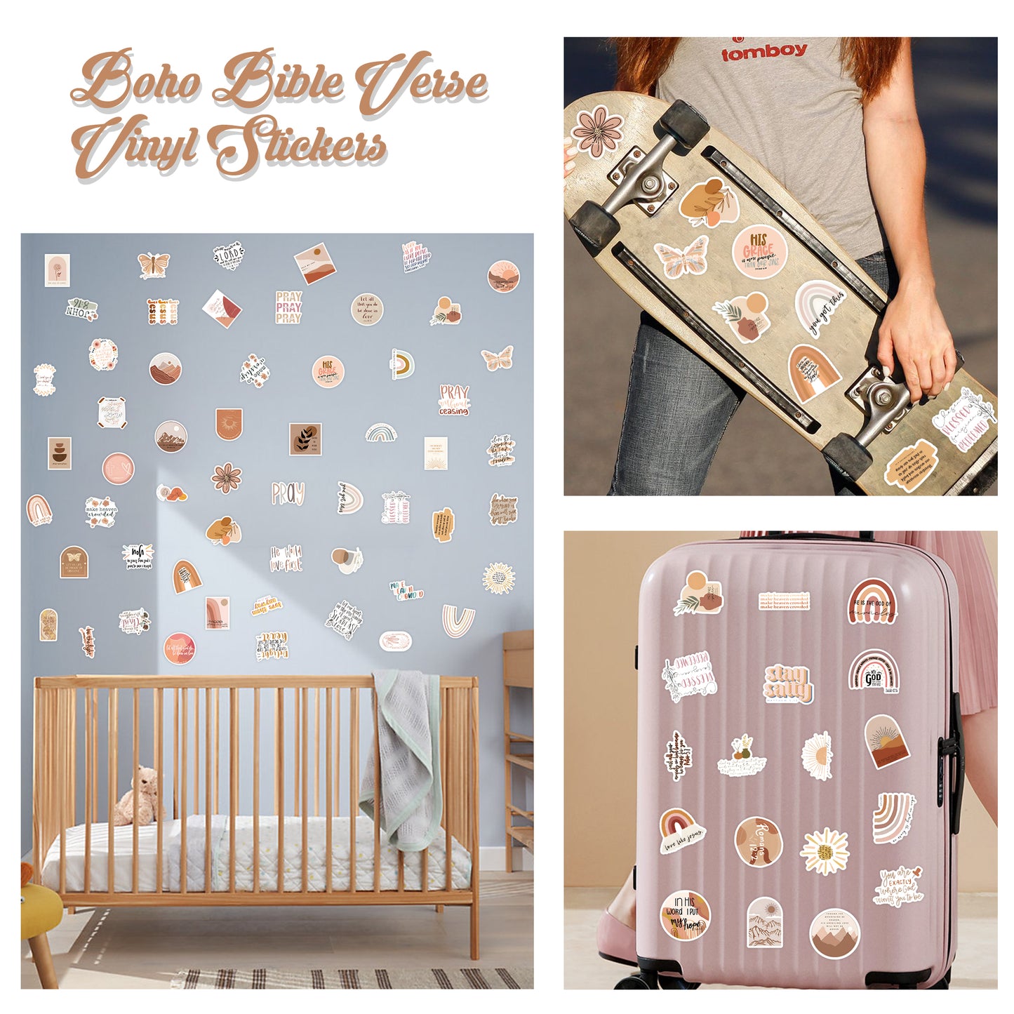 104Pcs Boho Bible Verse Vinyl Stickers Set, Christian Aesthetic Cute Vinyl Waterproof Stickers for Water Bottles Laptop Phone Suitcase Refrigerator Guitar Decals, Birthday Gift DIY Crafts for Kids