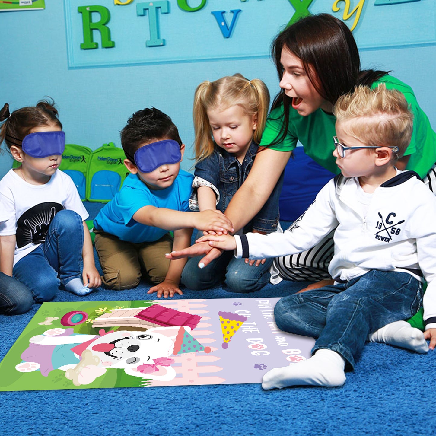 Pink Dog Pin the Hat and Bone On The Dog Party Games Supplies Dog Birthday Party Poster Games for Girl and Kids Animal Theme Christmas Party Favor (Includes 2 Blindfolds)