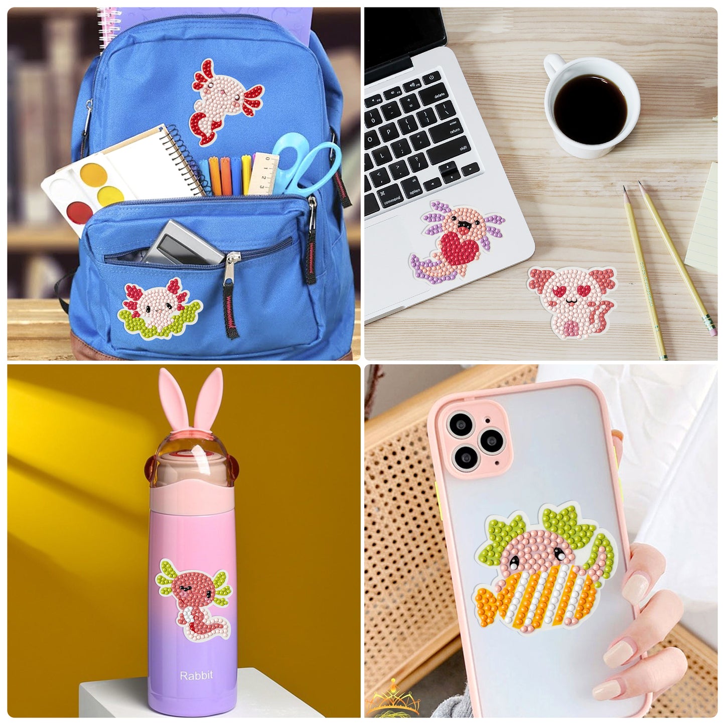 12Pcs Axolotl 5D DIY Diamond Painting Kits Creative Axolotl Diamond Art craft Mosaic Sticker For Kids and Adult Beginners Digital Damond Painting Parent Child Activity Kits, Christmas New Year's Gifts