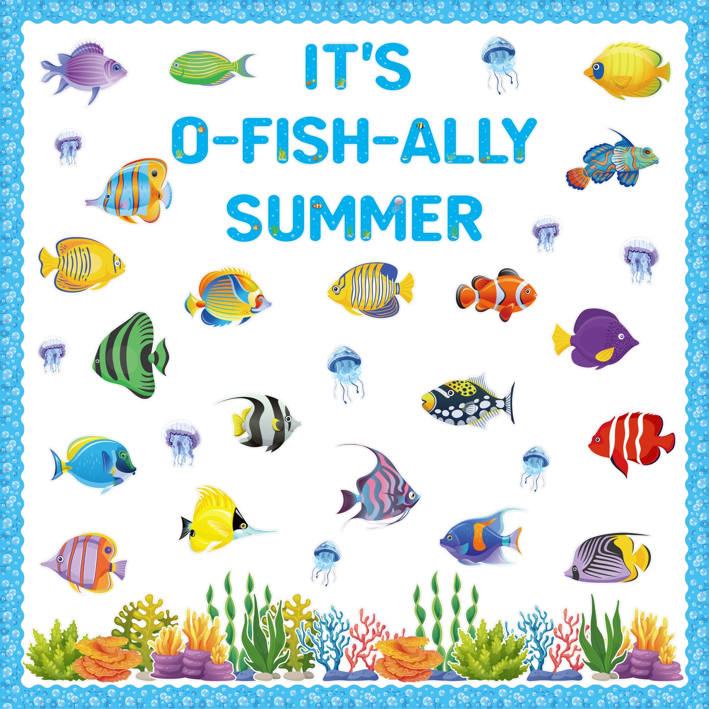 151Pcs Summer Fish Ocean Bulletin Board Cutouts Border Set, Fish All Summer Classroom Decoration Ocean Sea Fish Coral Seaweed Jellyfish Cutouts for School Teacher Student Chalkboard Wall Decor
