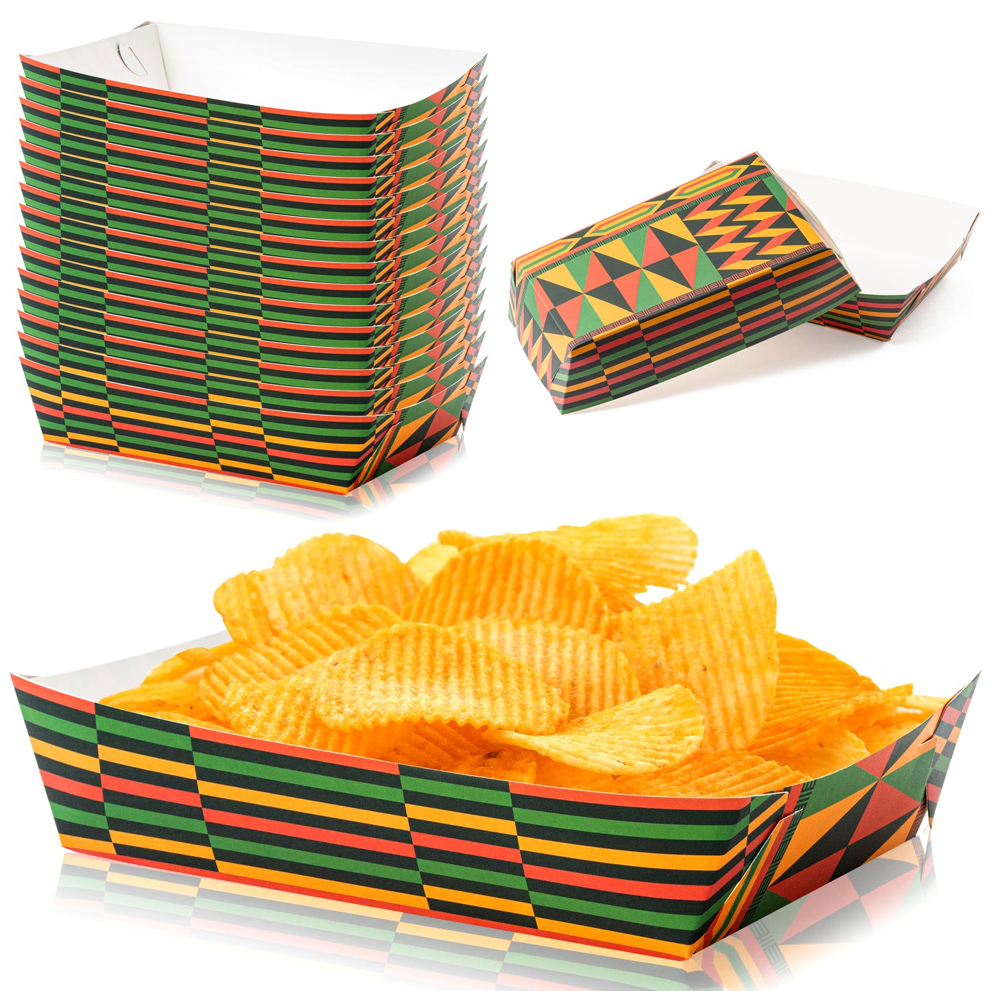 50P African American Paper Food Trays Snack Candy Holder Trays Disposable Popcorn Assembled Trays Food Container Concession Stands Food Snacks Trays Historical Festivals Birthday School Party Supplies