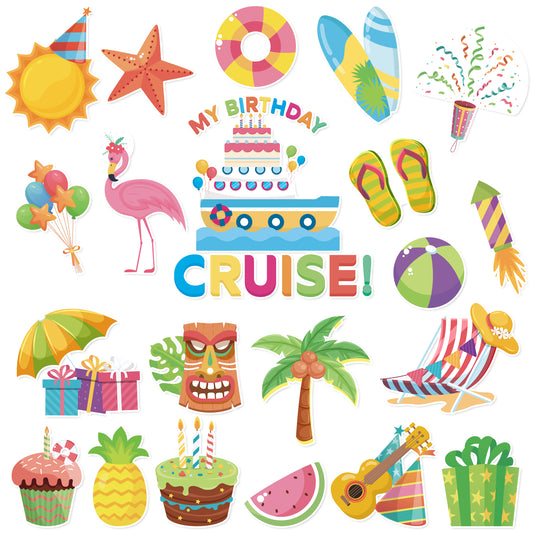 21Pcs Summer Cruise Door Decorations My Birthday Cruise Magnetic Creative Door Decor Reusable Cruise Magnets for Cabin Door Stateroom Ship Carnival Car Refrigerator Laptop Accessories Birthday Gifts