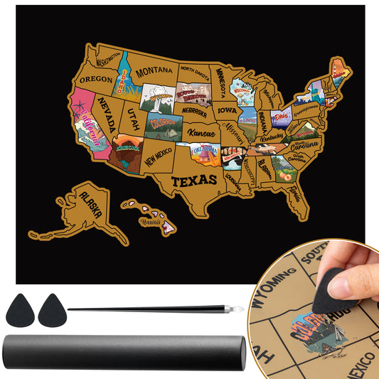 Scratch Off Map Of United States, USA State Scratch Sticker Travel RV Map Wall Poster Birthday DIY Gifts For Kids Adults, Travelers RV Adventure Journal, 19.6 x 15.7 Inches USA Scratch Off Map & Tools
