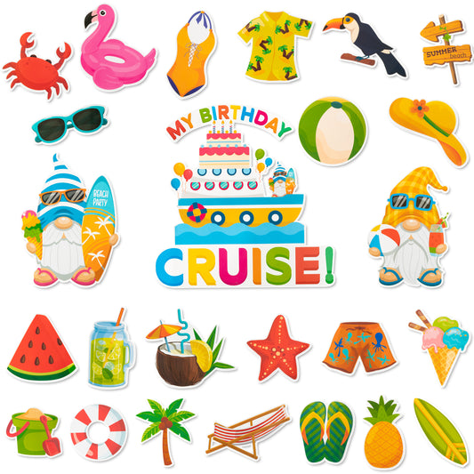 25Pcs Summer Beach Cruise Door Magnets Hawaii Tropical Gnome Car Decorations My Birthday Cruise Magnetic Creative Door Decor, Stateroom Ship Carnival Car Fridge Laptop Magnetic Stickers Birthday Gifts
