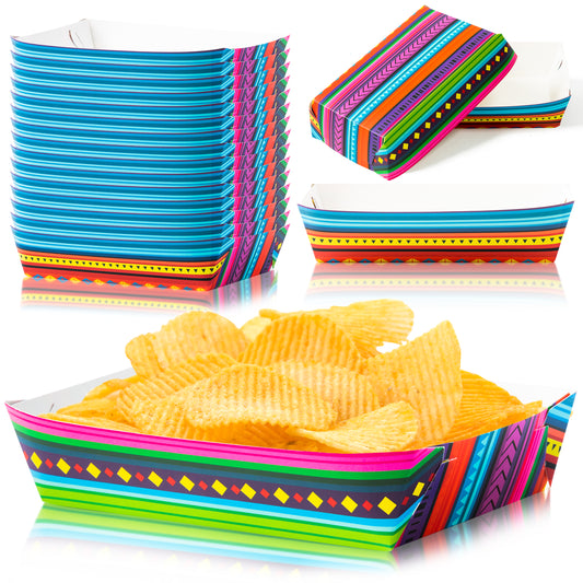 50Pcs Mexican Food Trays Colorful Nacho Paper Food Trays Reusable to Holding Food Resistant to Oil and Dirt, Durable and Unbreakable Good For Concession Stands, food, Snacks, Parties, Festivals