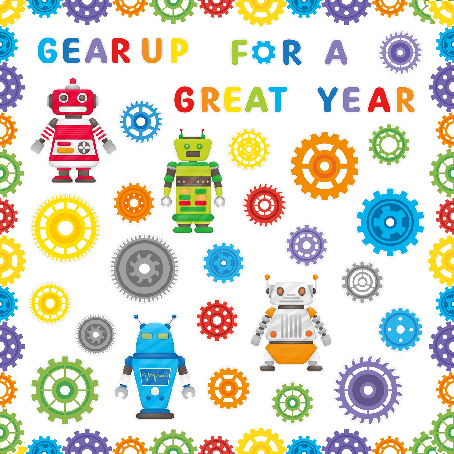 129Pcs Gear Robot Bulletin Board Back to School Decoration Cutouts Set With Gear Up for A Great Year and Gear Robot Pattern to Encouraging Student to Embrace a Better Life in Classroom Home Decoration