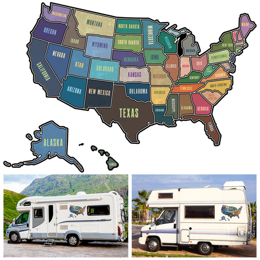 RV State Pure Pattern Travel USA Map Sticker, United States Stickers Vinyl Map RV Decals Travel Trailer Camper Map of America Waterproof Decals for Window, Door or Wall, Pure Pattern States Map Decal Trip Camper Trailer Accessories