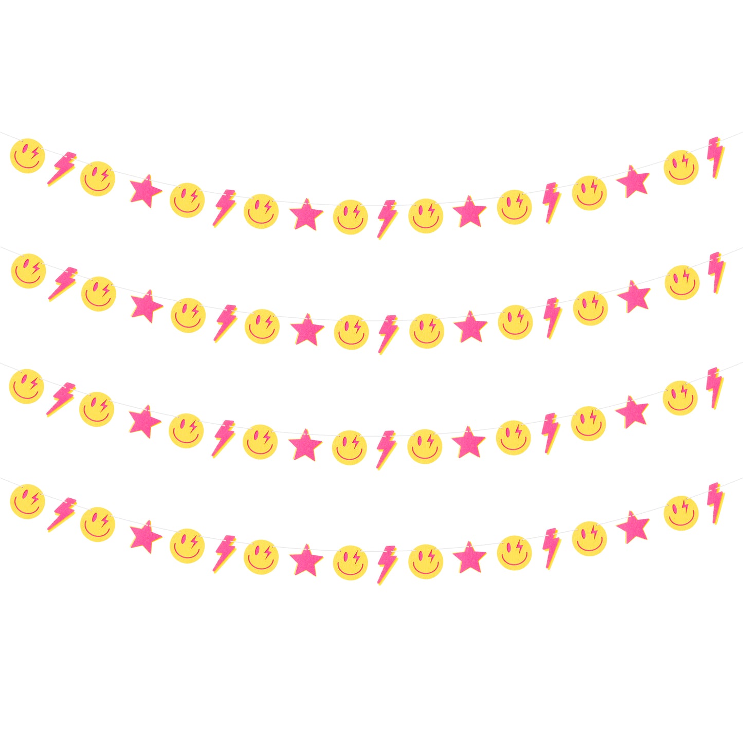 4Pcs Preppy Smile Face Lighting Star Garland Party Decoration College Room Decor, Back to School Dorm Classrooms Decorations, Trendy Style Sweet Room Decor For Teen Girls Back to School Gifts