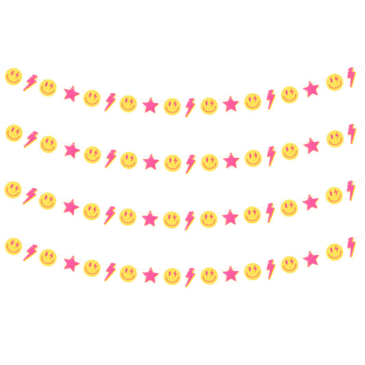 4Pcs Preppy Smile Face Lighting Star Garland Party Decoration College Room Decor, Back to School Dorm Classrooms Decorations, Trendy Style Sweet Room Decor For Teen Girls Back to School Gifts
