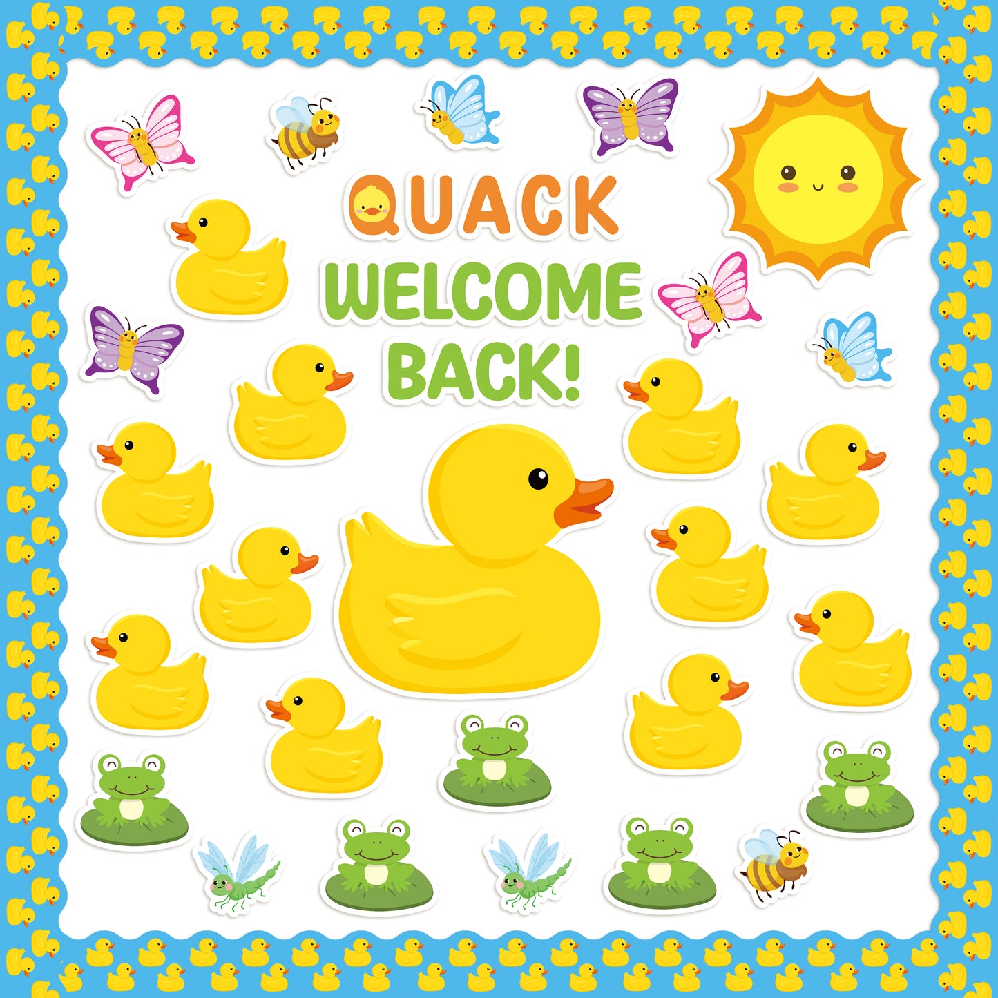 120Pcs Duck Bulletin Board Back to School Decoration Cutouts Set With Welcome Back and Duck Butterfly Pattern to Welcome Students Back To Campus for Start of School Season in Classroom Or Home Decor