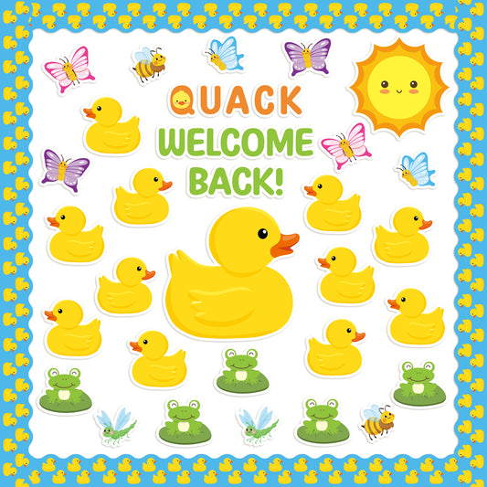 120Pcs Duck Bulletin Board Back to School Decoration Cutouts Set With Welcome Back and Duck Butterfly Pattern to Welcome Students Back To Campus for Start of School Season in Classroom Or Home Decor
