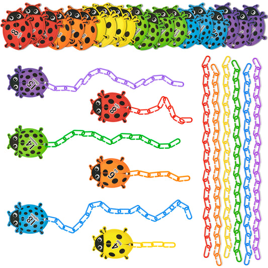Summer Ladybugs Card C-Clips Hooks Plastic Chain Links with Card Lacing Party Game, Suitable for Development of Sensory Toys for Child Color Educational for Back to School Gifts Party Favor