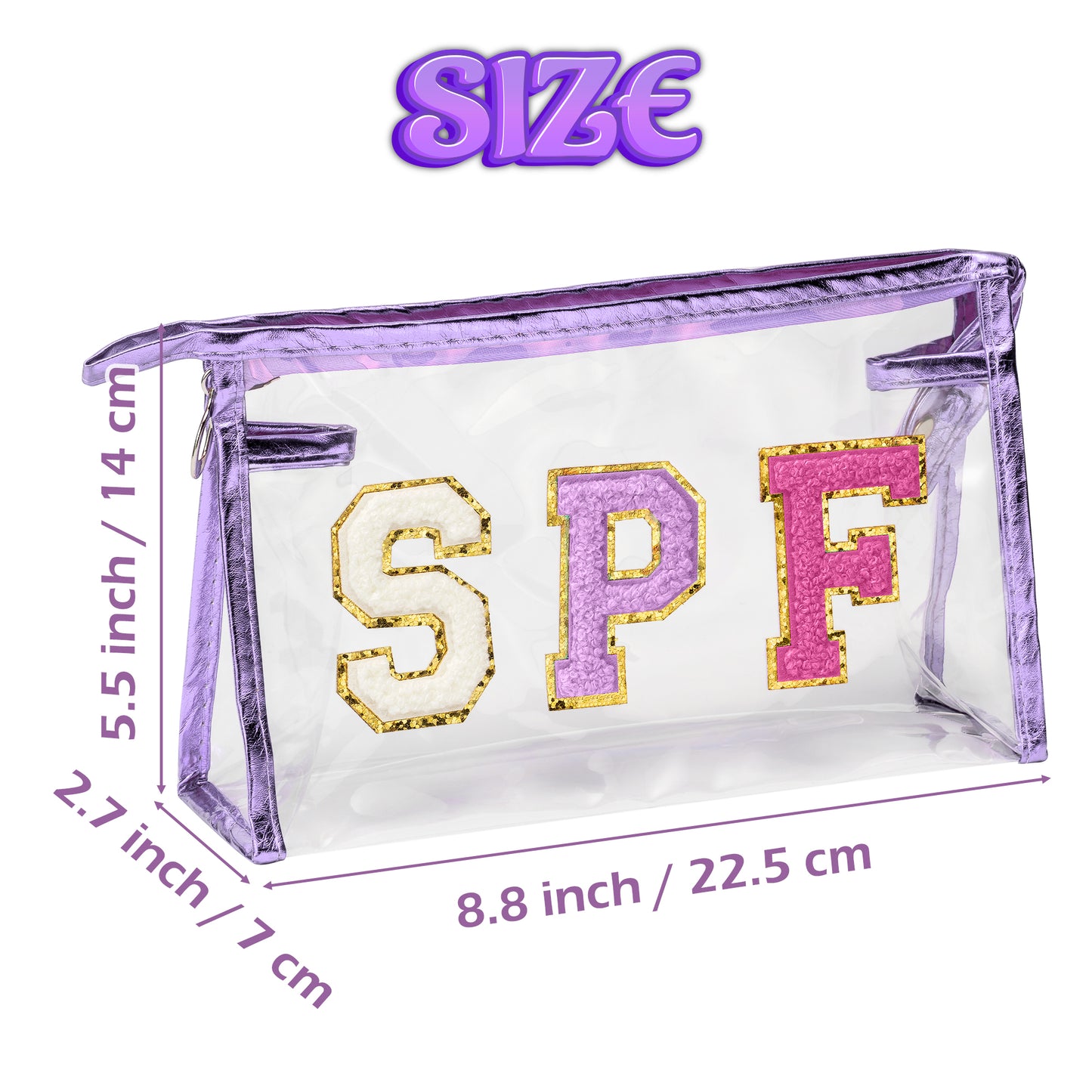Preppy Patch SPF Cosmetic Bag SPF Varsity Letter Purple Toiletry Bag Summer Beach Pool Aesthetic Waterproof Portable Cosmetic Bag Travel Party Makeup Bag for Women Girls, Mother's Day Birthday Gifts
