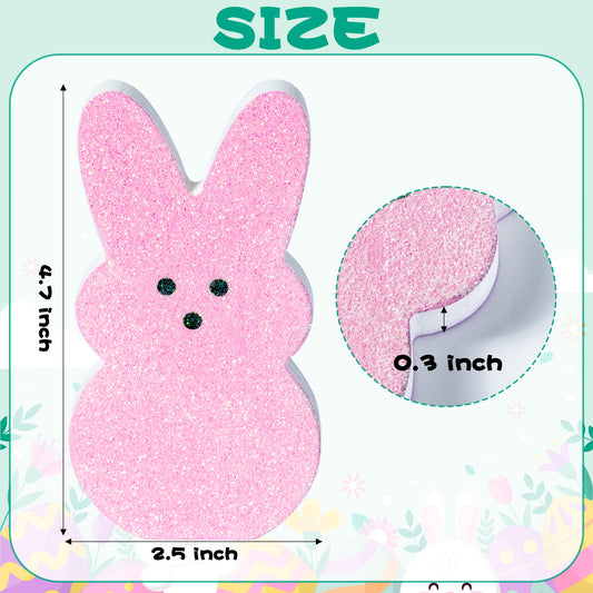 AsodSway 5Pcs Easter Spring Peeps Glitter Chick Bunny Rabbit Colorful Wooden Centerpieces Table Decorations Print Double Color Side Rabbit Chick Decor Spring Rustic Farmhouse Home Kitchen Table Sign