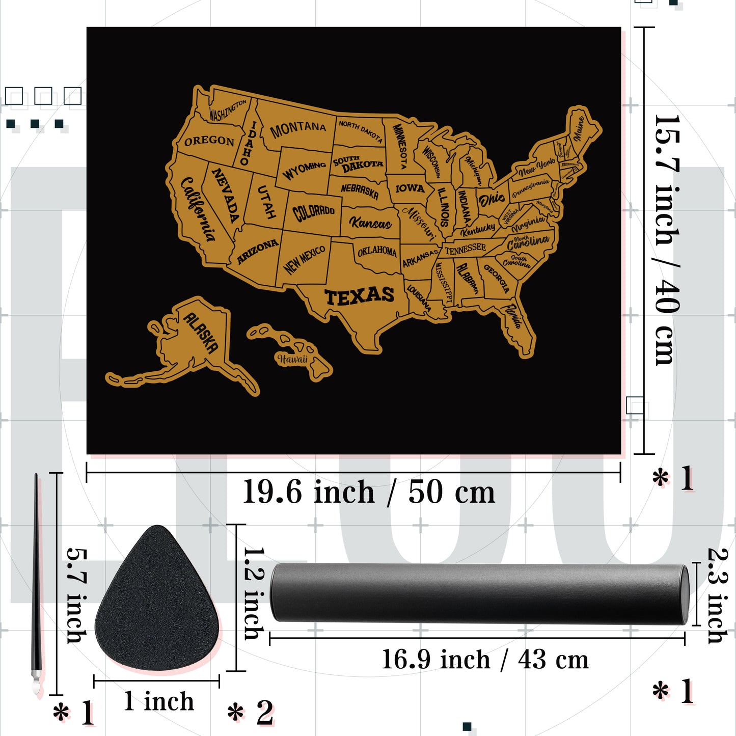 Scratch Off Map Of United States, USA State Scratch Sticker Travel RV Map Wall Poster Birthday DIY Gifts For Kids Adults, Travelers RV Adventure Journal, 19.6 x 15.7 Inches USA Scratch Off Map & Tools