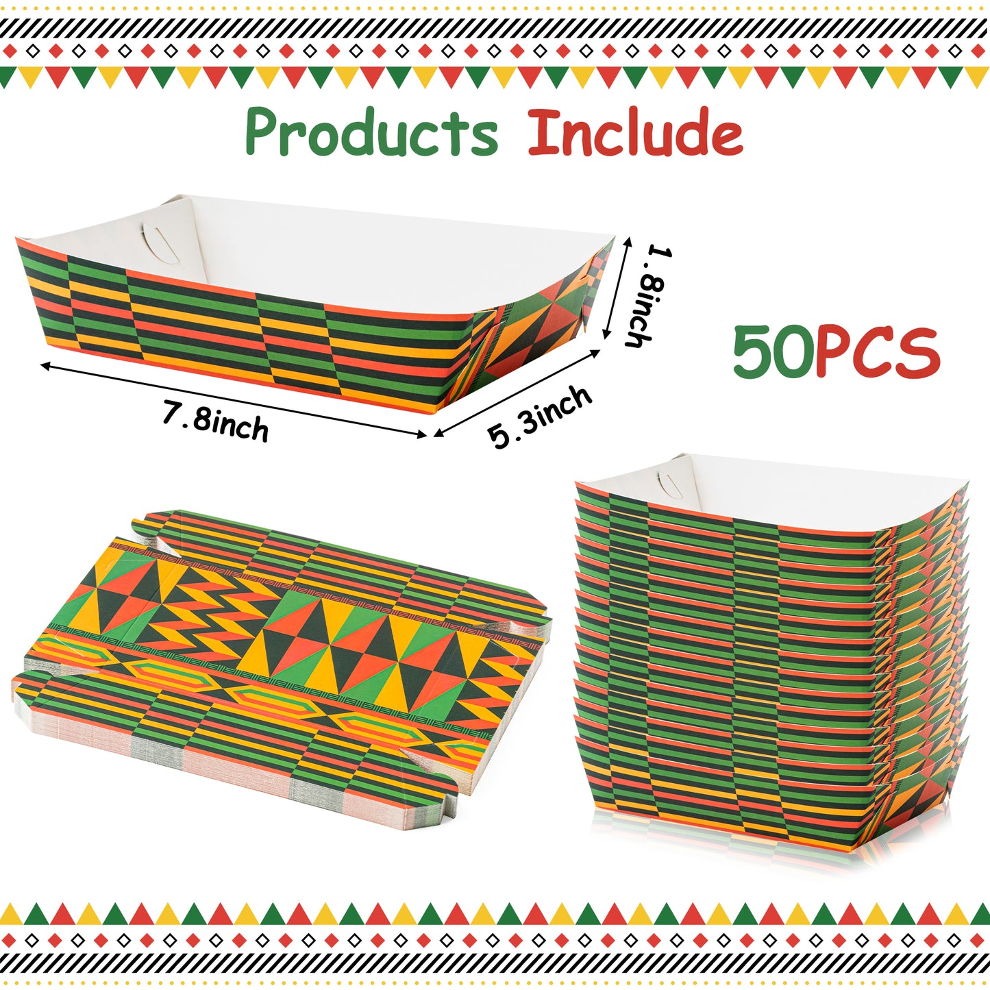 50P African American Paper Food Trays Snack Candy Holder Trays Disposable Popcorn Assembled Trays Food Container Concession Stands Food Snacks Trays Historical Festivals Birthday School Party Supplies