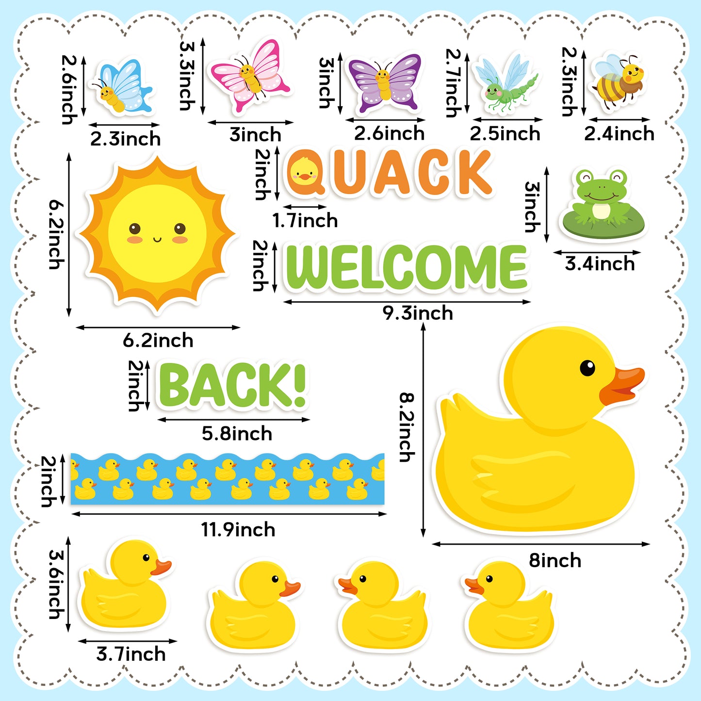 120Pcs Duck Bulletin Board Back to School Decoration Cutouts Set With Welcome Back and Duck Butterfly Pattern to Welcome Students Back To Campus for Start of School Season in Classroom Or Home Decor