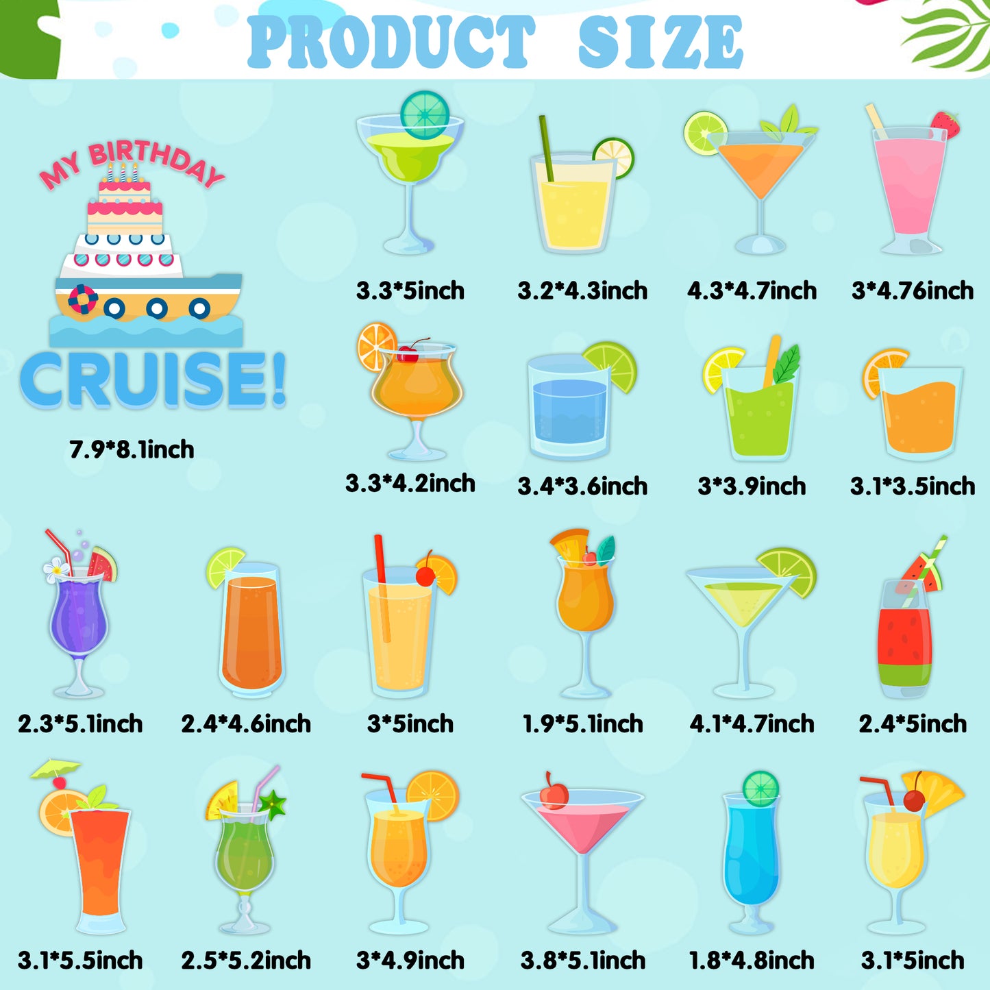 21Pcs Summer Drink Cruise Door Decorations My Birthday Tropical Drink Magnetic Creative Cruise Magnets Door Carnival Ship Car Refrigerator Laptop Accessories, Hawaiian Lemon Cocktail Birthday Decor