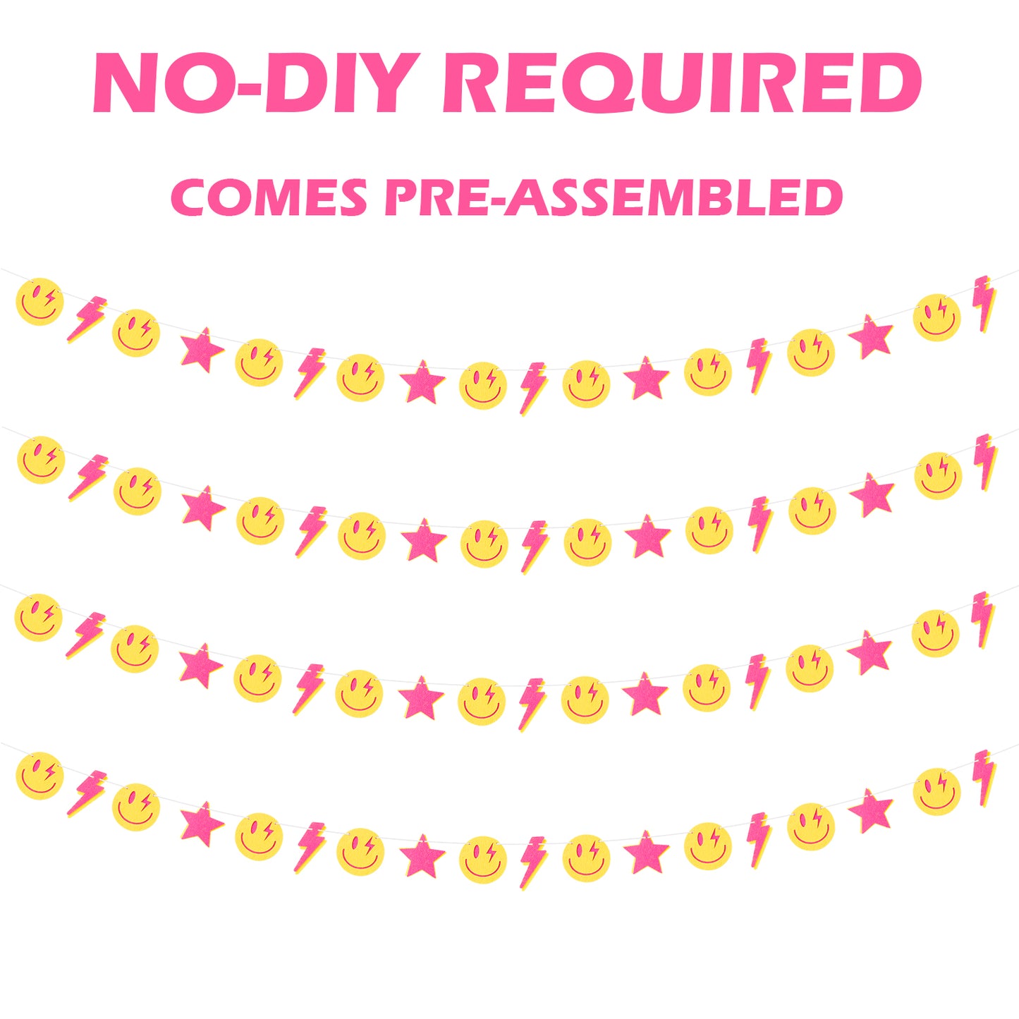 4Pcs Preppy Smile Face Lighting Star Garland Party Decoration College Room Decor, Back to School Dorm Classrooms Decorations, Trendy Style Sweet Room Decor For Teen Girls Back to School Gifts