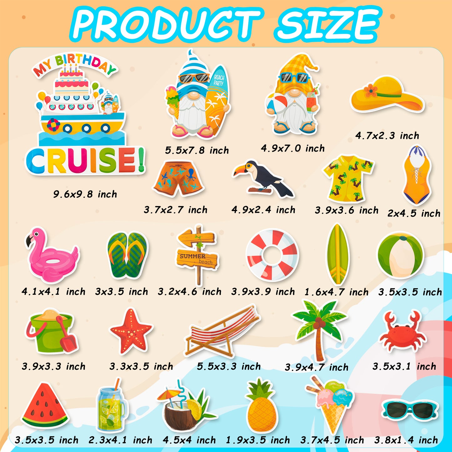 25Pcs Summer Beach Cruise Door Magnets Hawaii Tropical Gnome Car Decorations My Birthday Cruise Magnetic Creative Door Decor, Stateroom Ship Carnival Car Fridge Laptop Magnetic Stickers Birthday Gifts