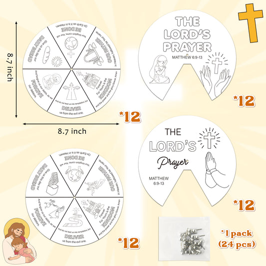 AsodSway Prayer Coloring Story Wheel Craft - 24 Sets The Easter Color Your Own Easter Jesus Wheel Religious Bible Coloring Cards DIY Crafts Art Game for Kid School Christian Classroom Home Supplies