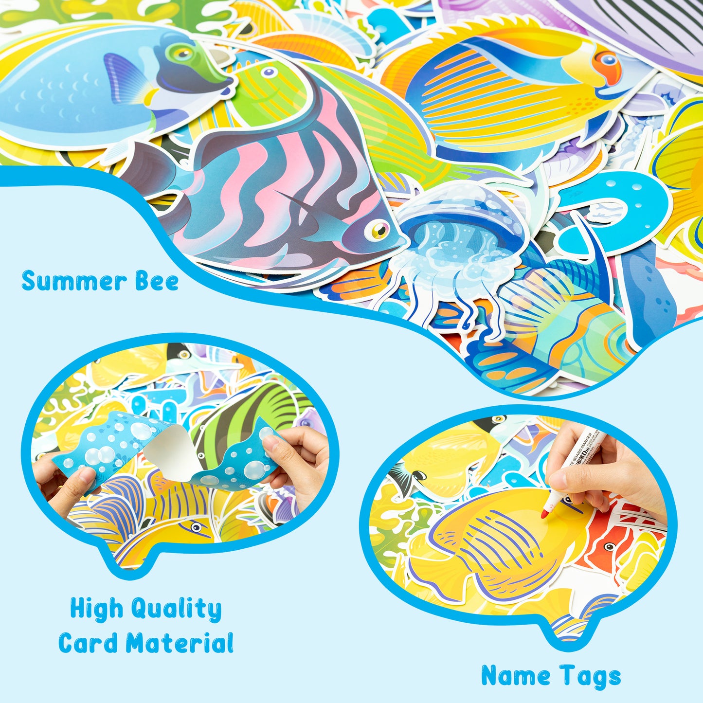 151Pcs Summer Fish Ocean Bulletin Board Cutouts Border Set, Fish All Summer Classroom Decoration Ocean Sea Fish Coral Seaweed Jellyfish Cutouts for School Teacher Student Chalkboard Wall Decor