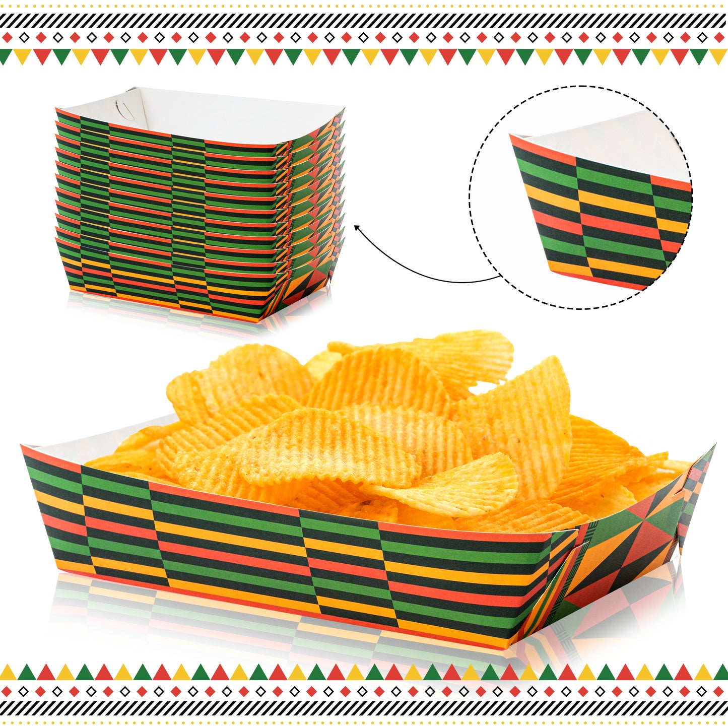 50P African American Paper Food Trays Snack Candy Holder Trays Disposable Popcorn Assembled Trays Food Container Concession Stands Food Snacks Trays Historical Festivals Birthday School Party Supplies