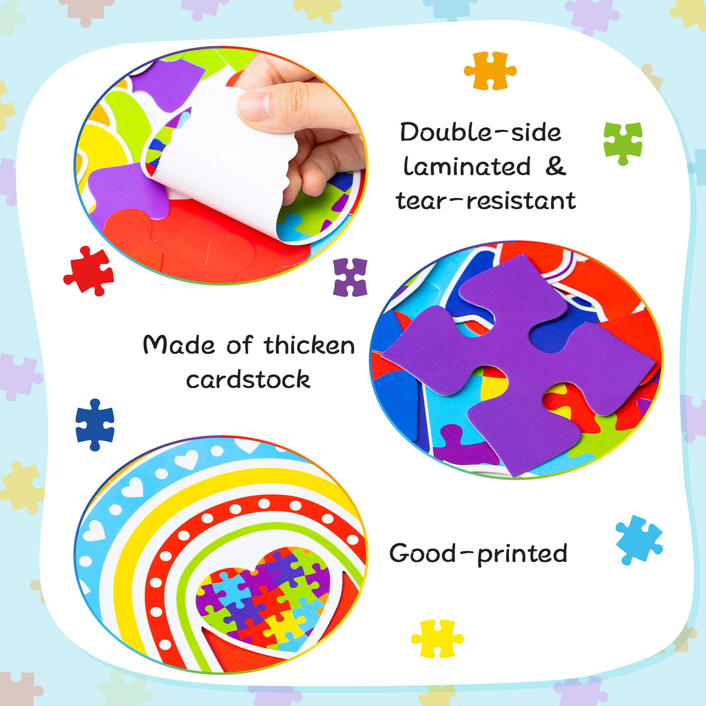 159Pcs Autism Awareness Bulletin Board Decoration Cutouts Set Contain Puzzles, Autism Pattern, Trees, Border with Characters About Motivational Autism Party Awareness Fit Right in Classroom Decoration
