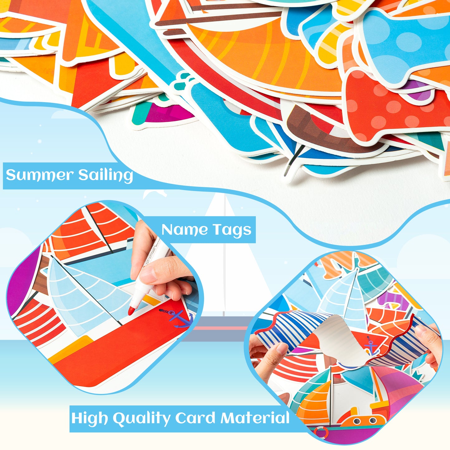 117Pcs Sailing Into Summer Cutouts Summer Sailboat Bulletin Board Cut Outs Classroom Decoration, Hello Summer Ocean Theme Cutouts Trim Borders, DIY Sailboat for School Classroom Teacher Supplies