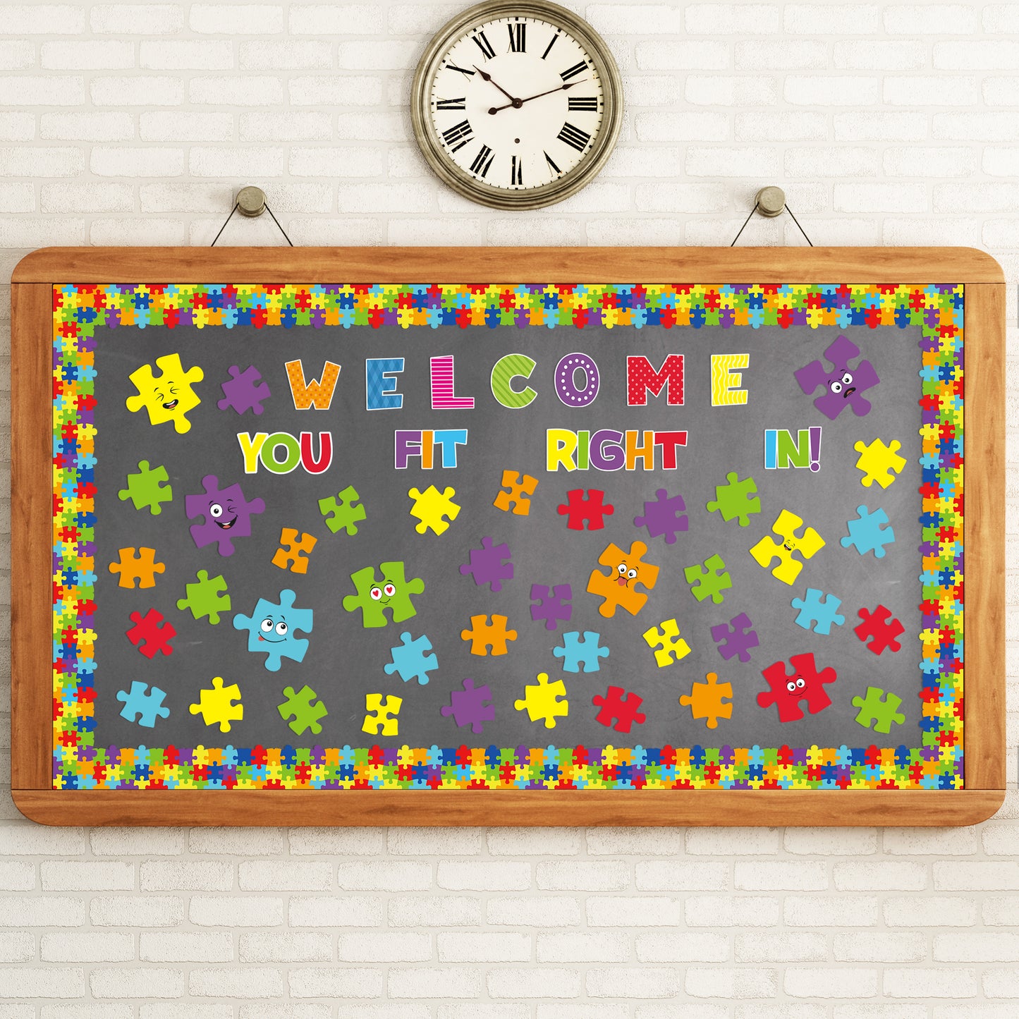 123Pcs Welcome Puzzle Pieces Bulletin Board Back to School Decoration Cutouts Set With Welcome You Fit Right In Characters and Puzzle Pattern to Inspire Student hands on skills in Classroom Or Home Decoration