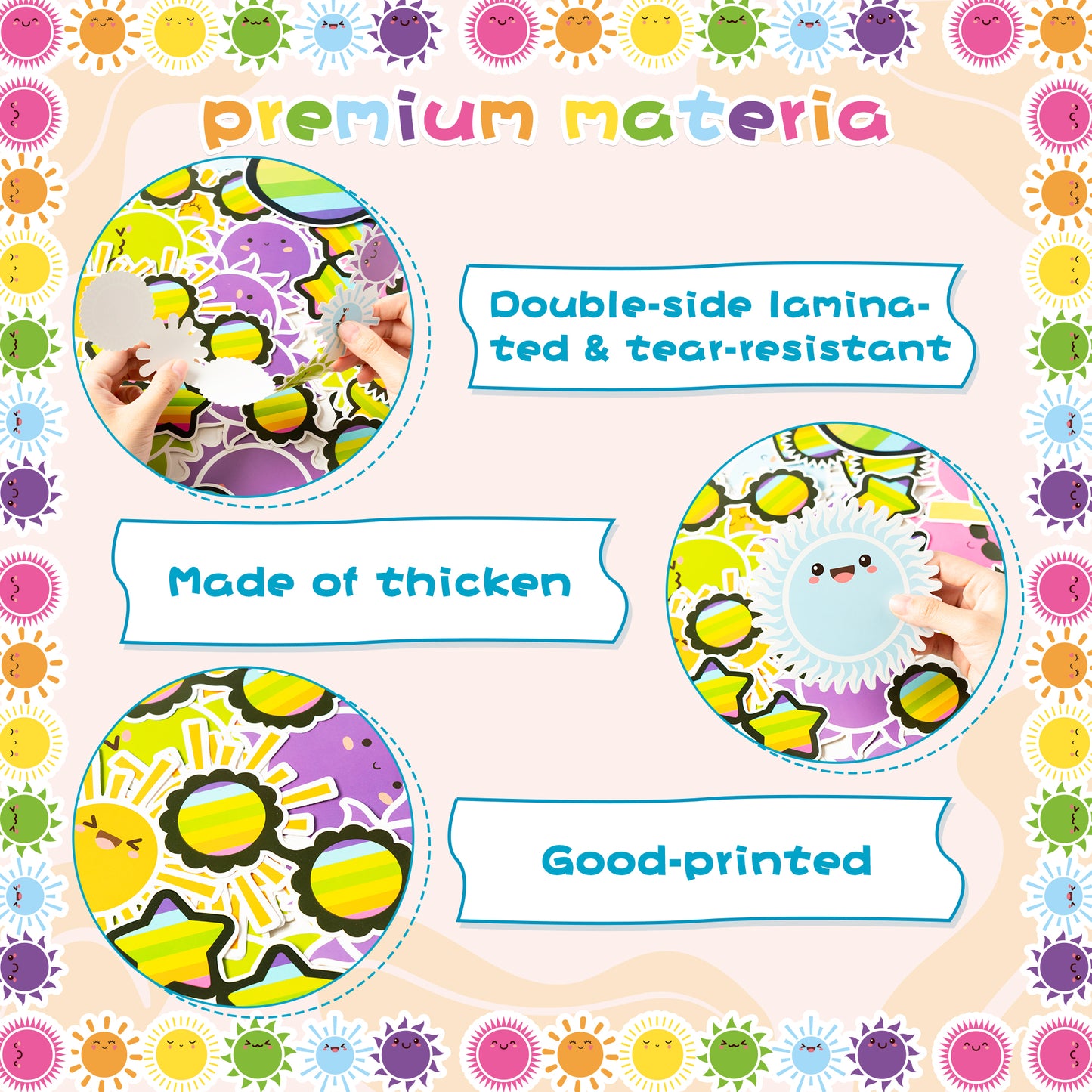 119Pcs Sun Sunglasses Motivational Bulletin Board Back to School Decoration Cutouts With This is One Bright Bunch Characters and sun pattern to Inspire Child Study Hard in Classroom Home Party Decor