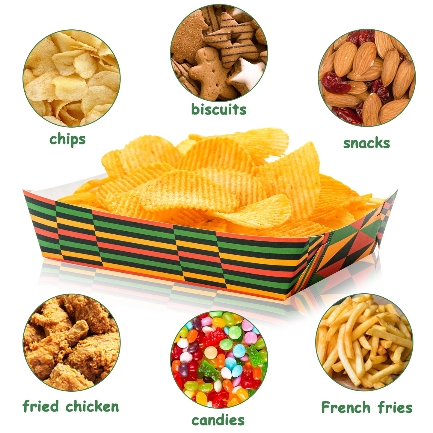 50P African American Paper Food Trays Snack Candy Holder Trays Disposable Popcorn Assembled Trays Food Container Concession Stands Food Snacks Trays Historical Festivals Birthday School Party Supplies