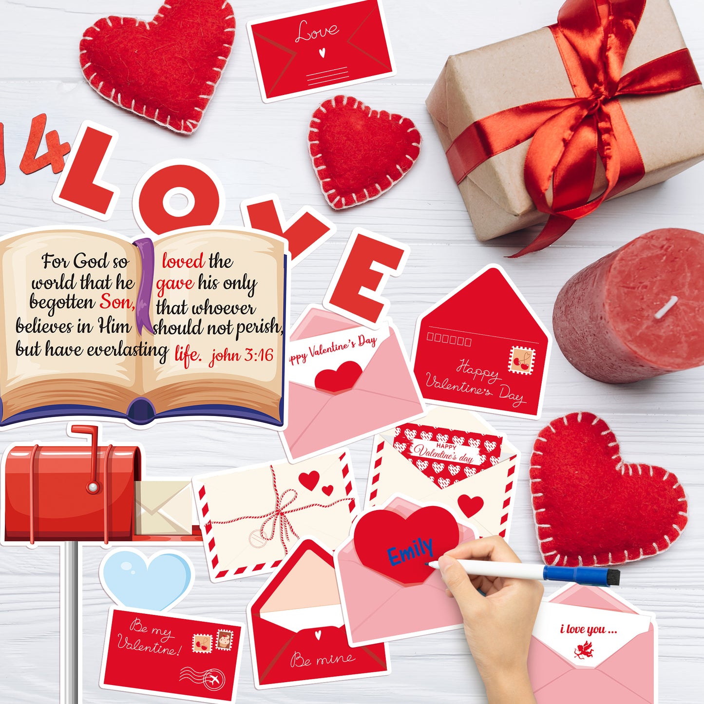 119Pcs Valentine's Day Love Letters From God Bulletin Board Classroom Decoration Sets Contain Envelope Mailbox Heart Border About Valentine Character Happy Coming Valentine Party Classroom Decoration