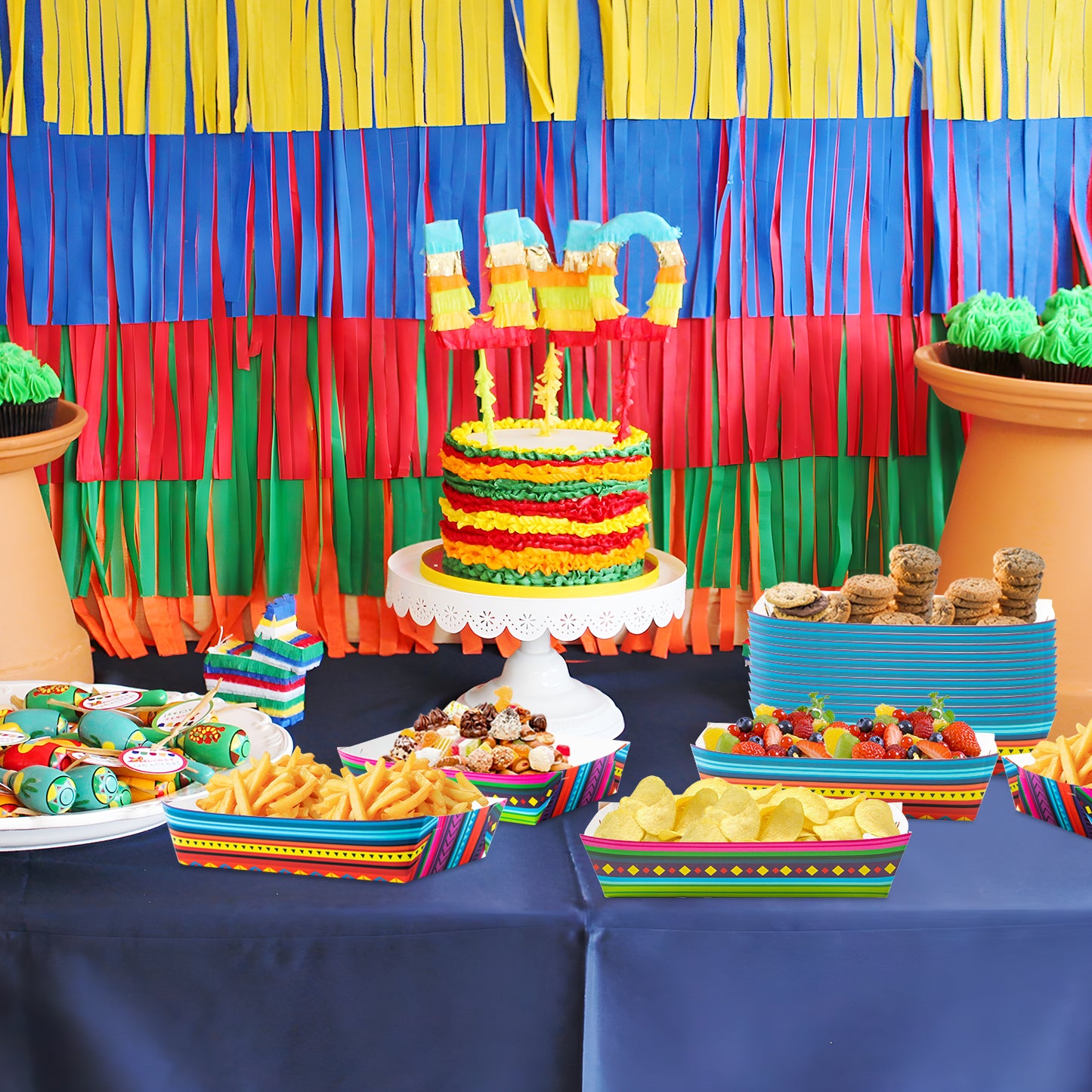 50Pcs Mexican Food Trays Colorful Nacho Paper Food Trays Reusable to Holding Food Resistant to Oil and Dirt, Durable and Unbreakable Good For Concession Stands, food, Snacks, Parties, Festivals