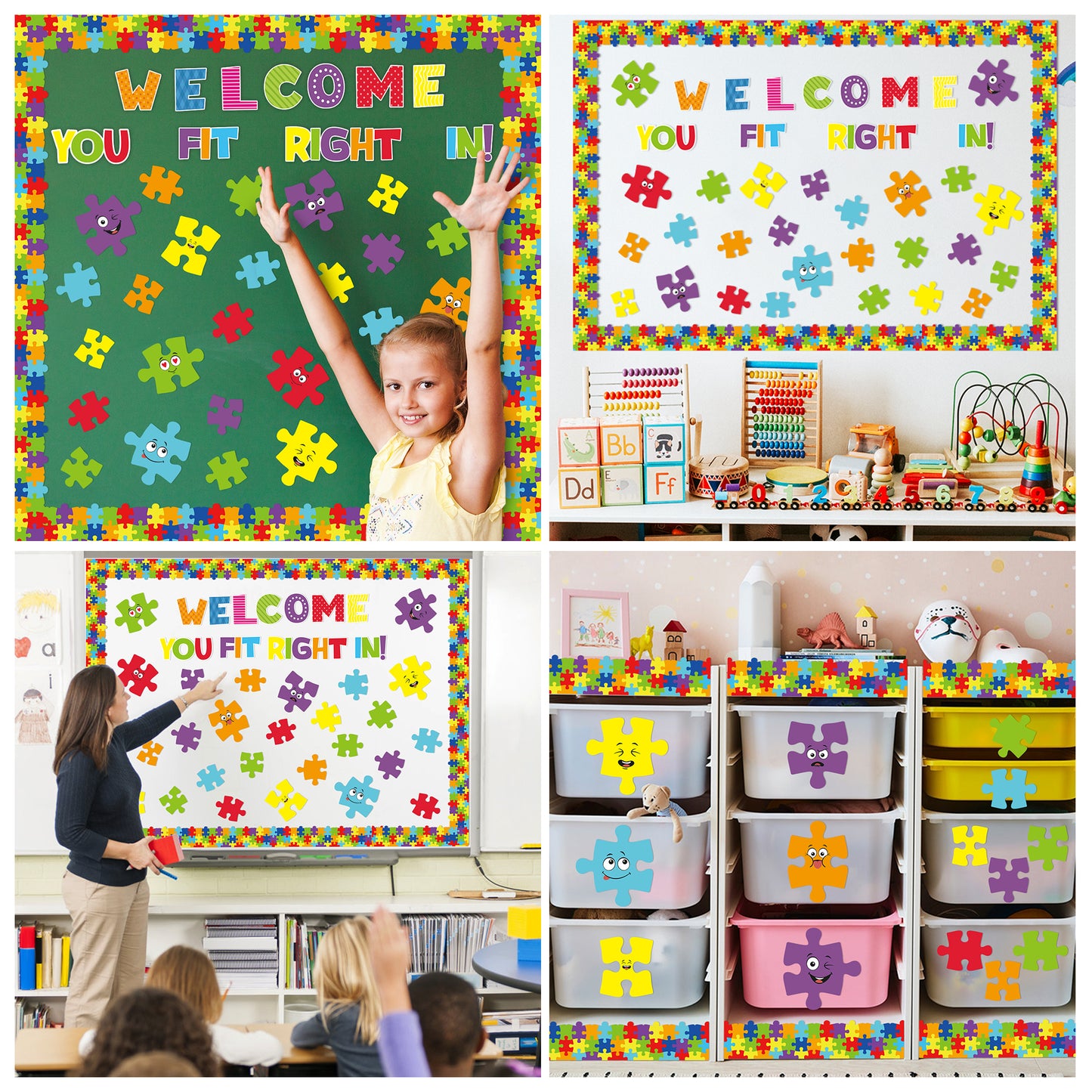 123Pcs Welcome Puzzle Pieces Bulletin Board Back to School Decoration Cutouts Set With Welcome You Fit Right In Characters and Puzzle Pattern to Inspire Student hands on skills in Classroom Or Home Decoration