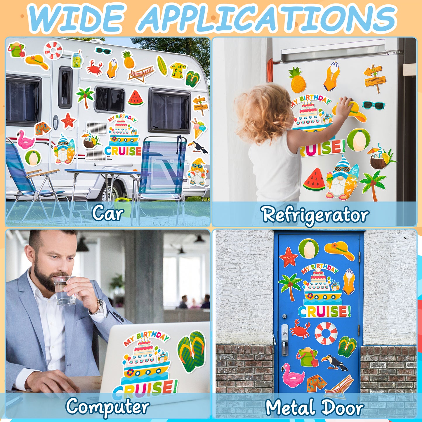 25Pcs Summer Beach Cruise Door Magnets Hawaii Tropical Gnome Car Decorations My Birthday Cruise Magnetic Creative Door Decor, Stateroom Ship Carnival Car Fridge Laptop Magnetic Stickers Birthday Gifts