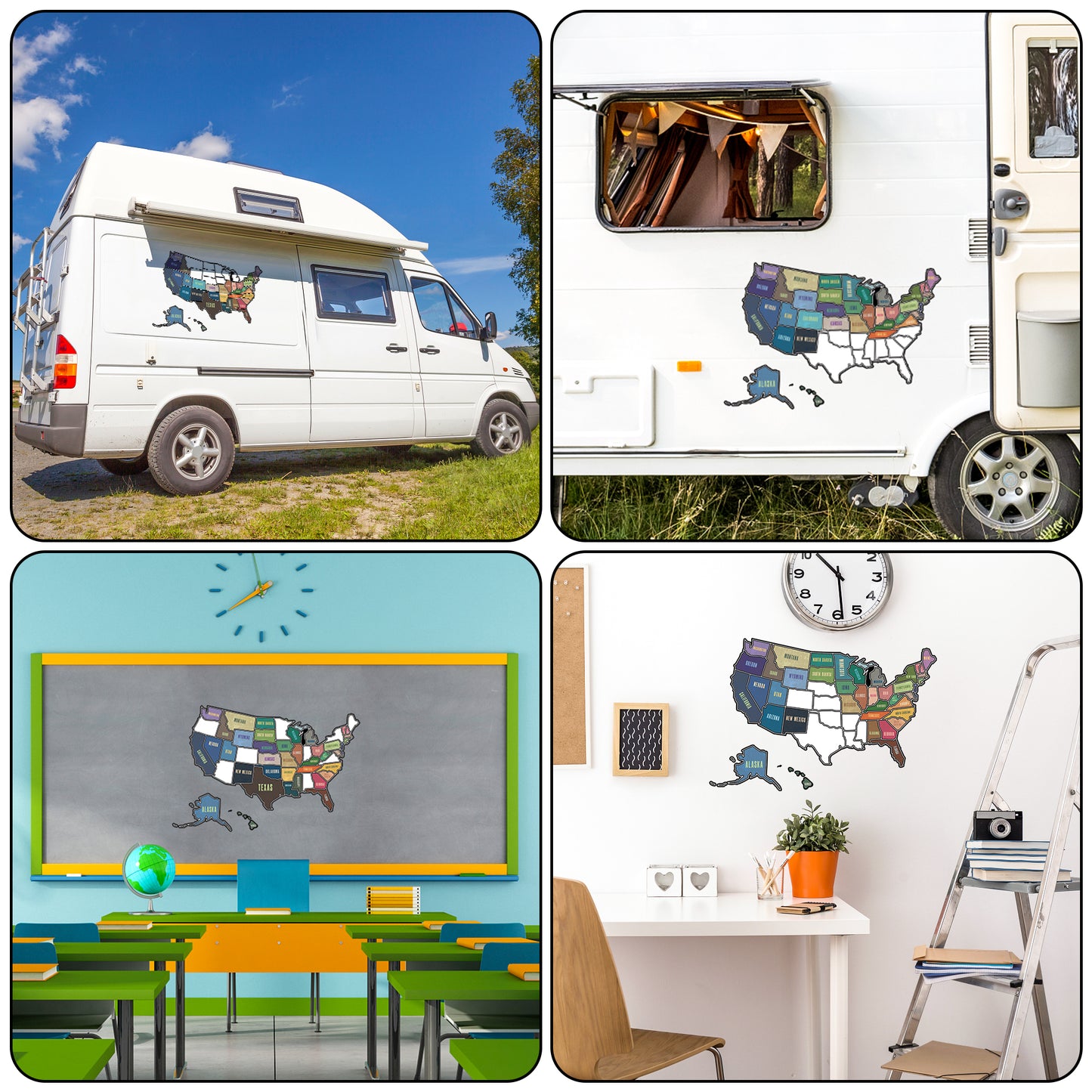 RV State Pure Pattern Travel USA Map Sticker, United States Stickers Vinyl Map RV Decals Travel Trailer Camper Map of America Waterproof Decals for Window, Door or Wall, Pure Pattern States Map Decal Trip Camper Trailer Accessories
