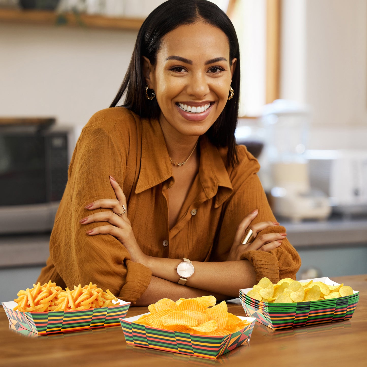 50P African American Paper Food Trays Snack Candy Holder Trays Disposable Popcorn Assembled Trays Food Container Concession Stands Food Snacks Trays Historical Festivals Birthday School Party Supplies