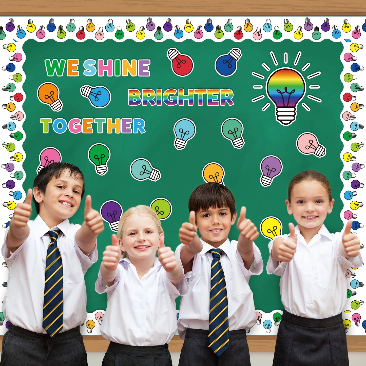 137Pcs Light Bulb Bulletin Board Back to School Decoration Cutouts Set With We Shine Brighter Together Characters and Light Bulb Pattern to Inspire Student Study in Classroom Party Or Home Decoration