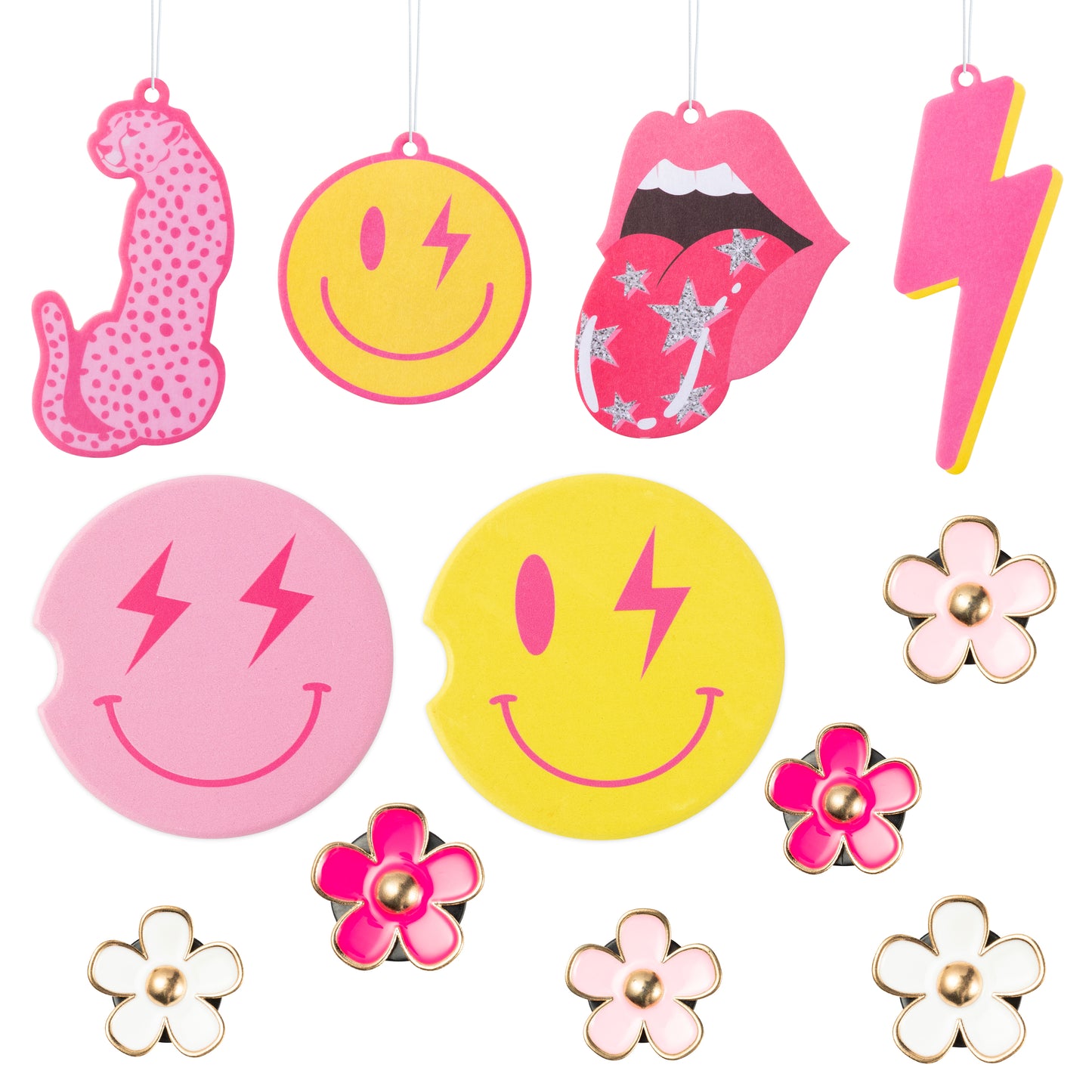 12P Preppy Car Accessories Air Fresheners Coasters Kit Decorations With Different Style Preppy Theme Car Air Outlet Clip Air Fresheners Coasters Decor Accessories For Car Birthday Gift For Girls Women