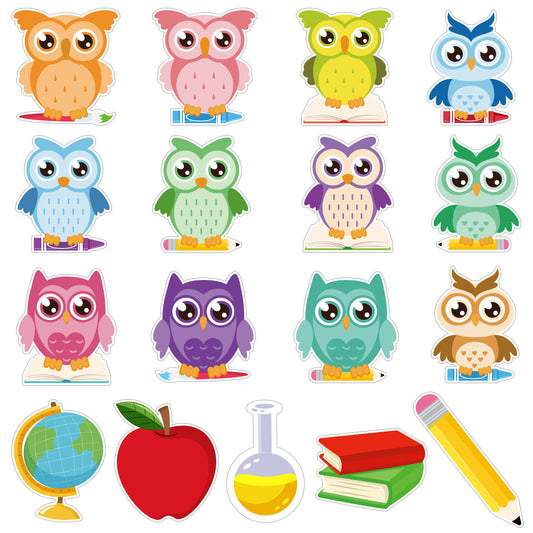 66Pcs Owls Cut-Outs Owl Back to School Name Tag Classroom Bulletin Board Set Decoration Cut Out Colorful Owls Themed Party Supply Suitable for Teachers Bulletin Board Display or Home Wall Decoration