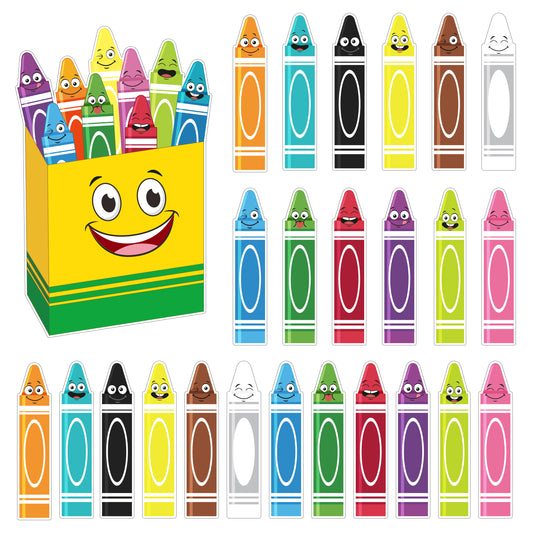 60Pcs Crayon Cut-Outs Crayon Back to School Name Tag Classroom Bulletin Board Set Decoration, Colorful Crayons Themed Party Supply Suitable for Teachers Bulletin Board Display Home Wall Decoration