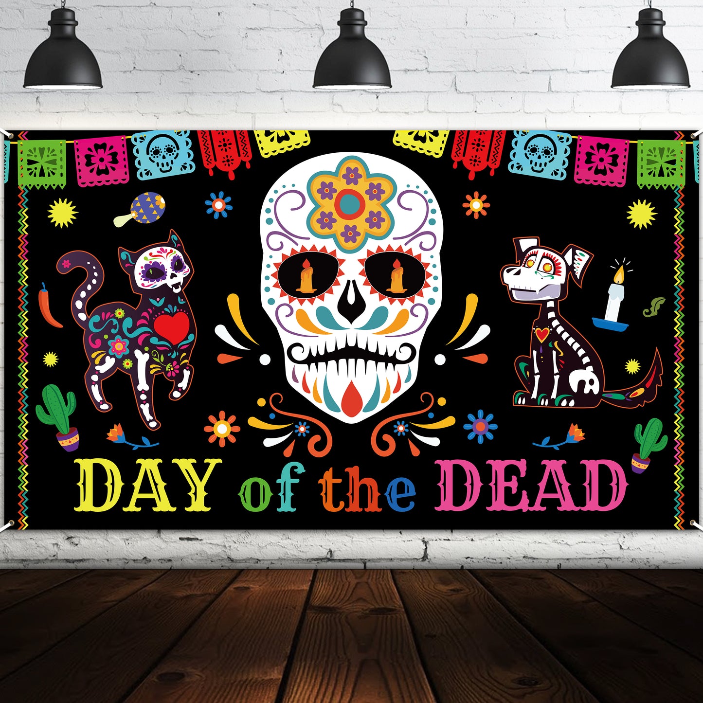 Day of The Dead Backdrop Banner Christmas Birthday Party Background Extra Large Backdrops Dia DE Los Muertos Night Supplies for Indoor Outdoor Photo Booth Props New Year Gifts