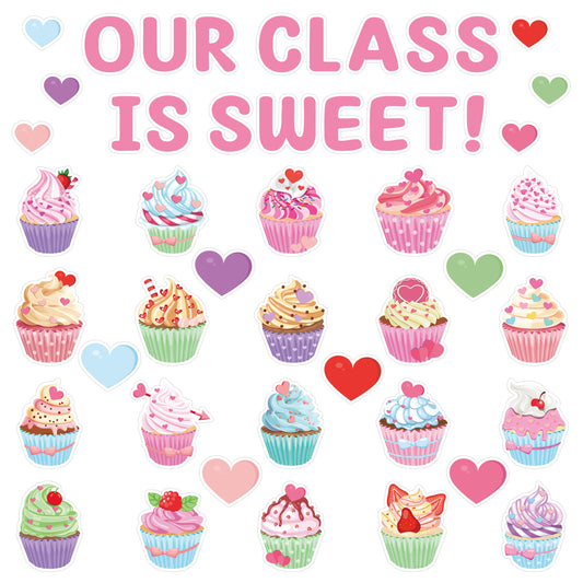 85Pcs Valentine's Day Cupcake Bulletin Cut Out Classroom Decoration Colorful Cupcakes Hearts Cutouts Cupcake Paper Cutouts Birthday Bulletin Board Decorations for Classroom, Valentine's Day Gifts