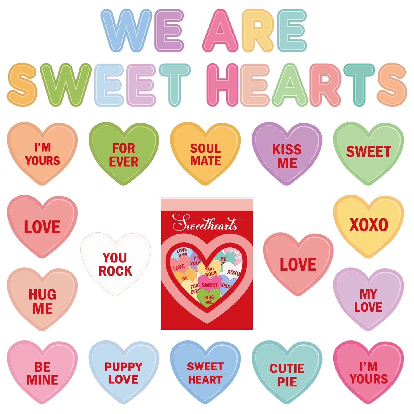 Pastel Candy Heart Stickers for Valentines Day, UR Sweet